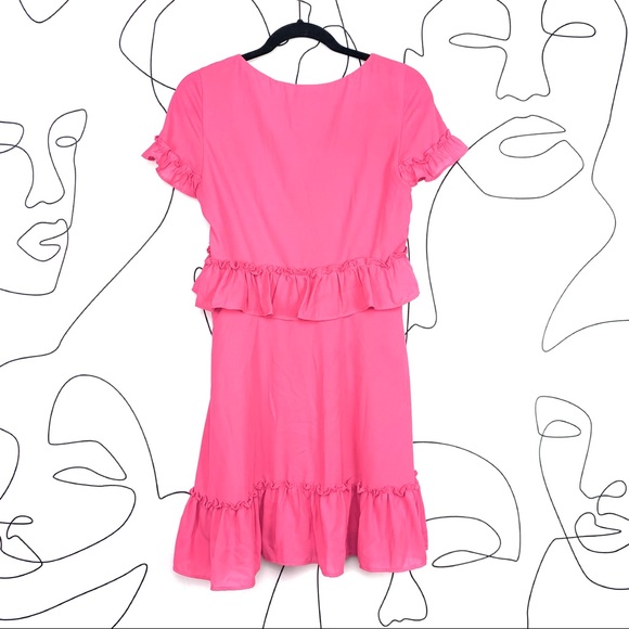 Likely Brason Pink Ruffle Trim V Neck Cap Sleeve Mini Dress Size 8 - Picture 7 of 7